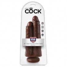 King Cock Pene Doble "Two Cocks One Hole" Color Marrón 9"